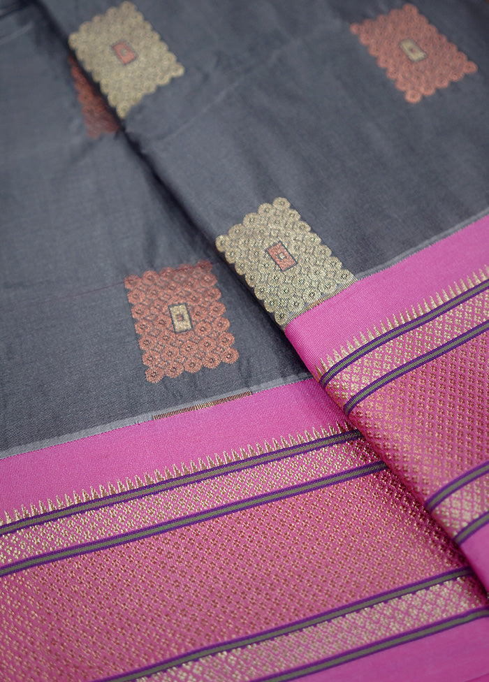 Grey Kanjivaram Silk Saree Without Blouse Piece - Indian Silk House Agencies