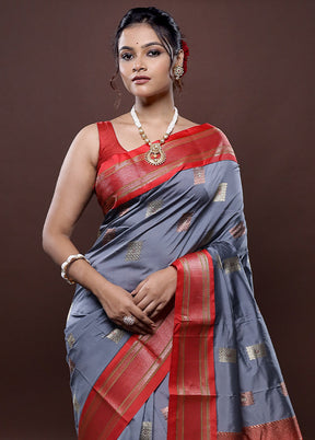 Grey Kanjivaram Silk Saree Without Blouse Piece - Indian Silk House Agencies