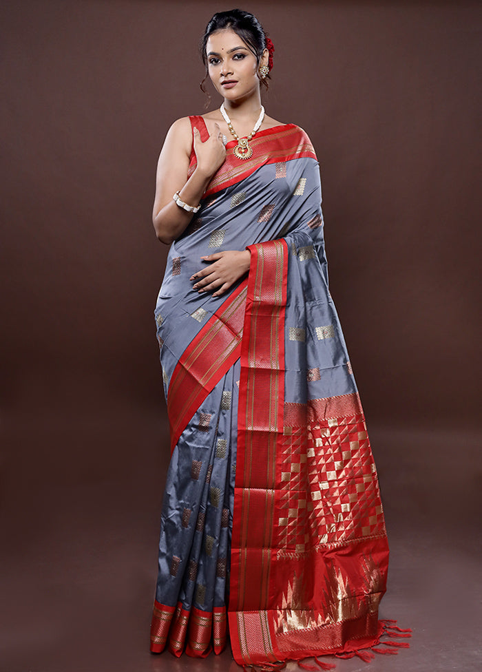 Grey Kanjivaram Silk Saree Without Blouse Piece - Indian Silk House Agencies