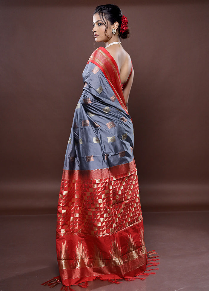 Grey Kanjivaram Silk Saree Without Blouse Piece - Indian Silk House Agencies