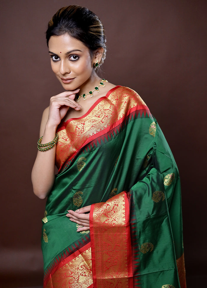 Green Kanjivaram Silk Saree Without Blouse Piece - Indian Silk House Agencies