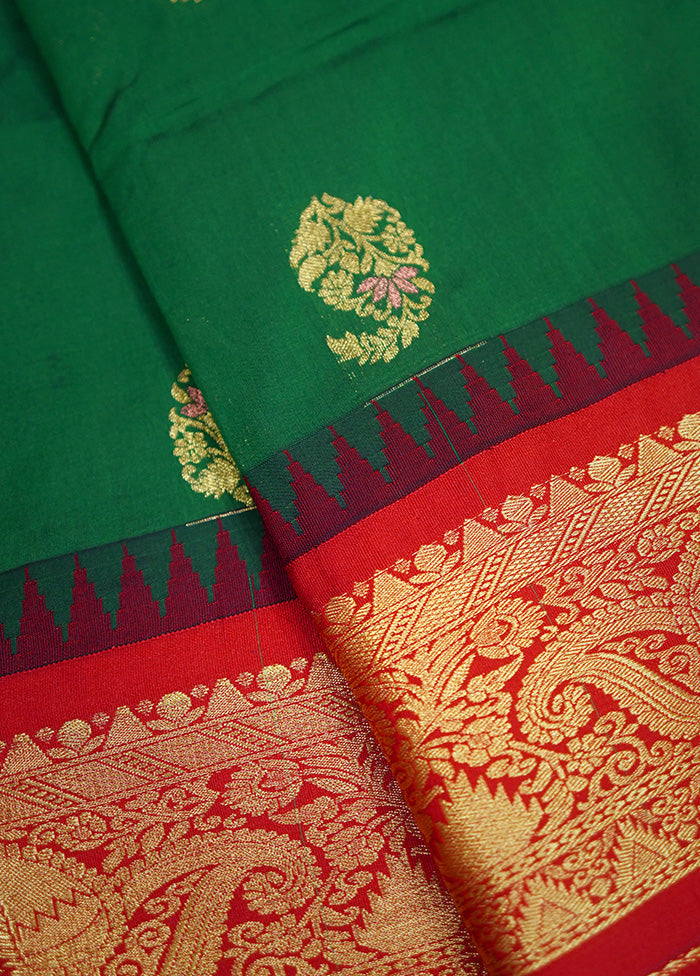 Green Kanjivaram Silk Saree Without Blouse Piece - Indian Silk House Agencies