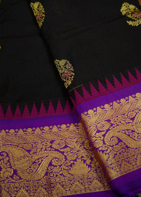 Black Kanjivaram Silk Saree Without Blouse Piece - Indian Silk House Agencies