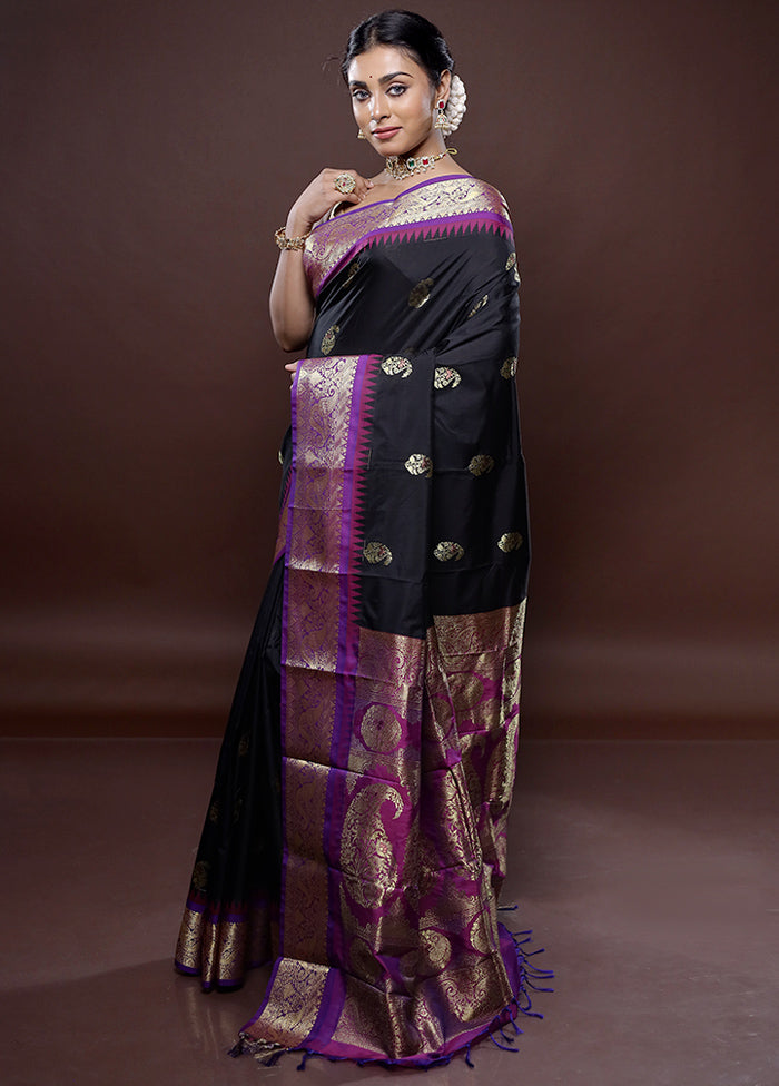 Black Kanjivaram Silk Saree Without Blouse Piece - Indian Silk House Agencies