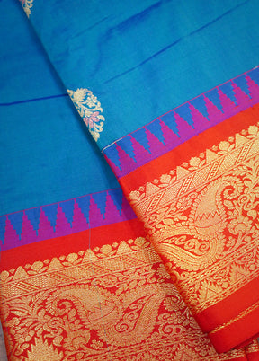 Blue Kanjivaram Silk Saree Without Blouse Piece - Indian Silk House Agencies