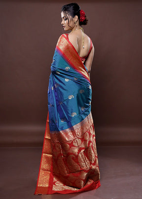 Blue Kanjivaram Silk Saree Without Blouse Piece - Indian Silk House Agencies