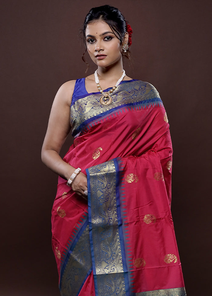 Pink Kanjivaram Silk Saree With Blouse Piece