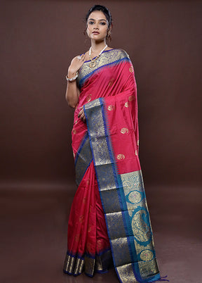 Pink Kanjivaram Silk Saree Without Blouse Piece - Indian Silk House Agencies