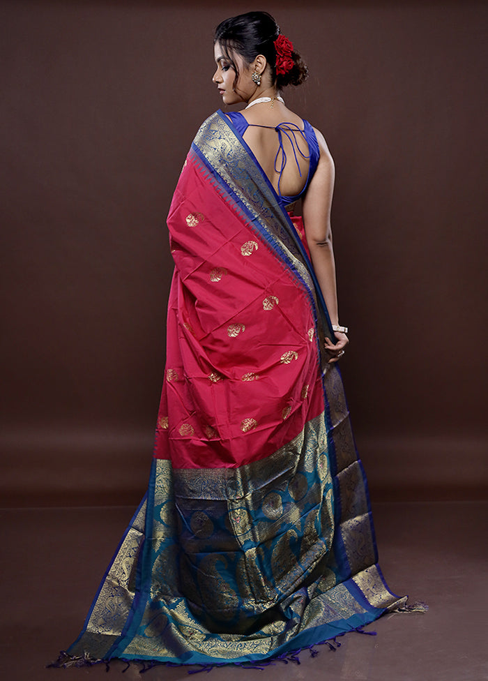 Pink Kanjivaram Silk Saree Without Blouse Piece - Indian Silk House Agencies