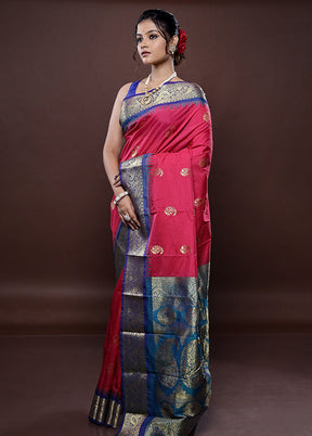 Pink Kanjivaram Silk Saree Without Blouse Piece - Indian Silk House Agencies