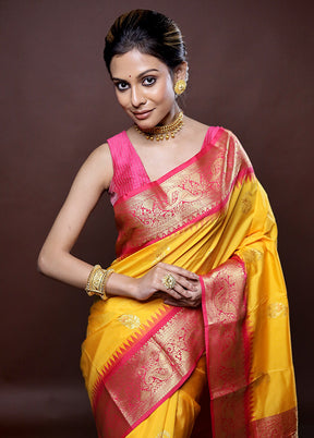 Yellow Kanjivaram Silk Saree Without Blouse Piece - Indian Silk House Agencies