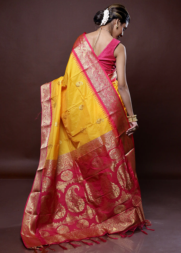 Yellow Kanjivaram Silk Saree Without Blouse Piece - Indian Silk House Agencies