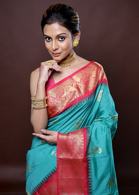 Green Kanjivaram Silk Saree Without Blouse Piece - Indian Silk House Agencies