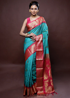 Green Kanjivaram Silk Saree Without Blouse Piece - Indian Silk House Agencies