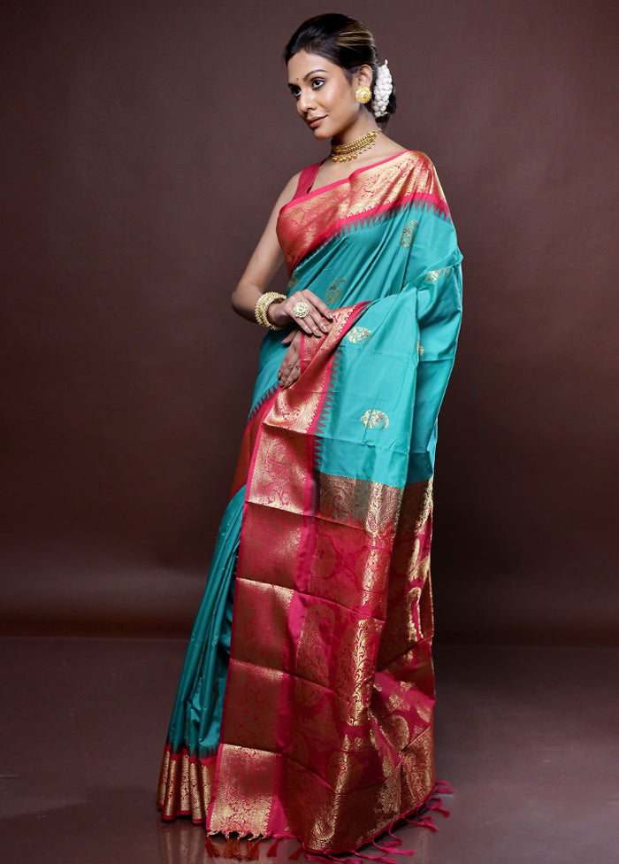 Green Kanjivaram Silk Saree Without Blouse Piece - Indian Silk House Agencies