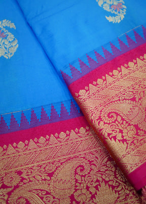 Blue Kanjivaram Silk Saree Without Blouse Piece - Indian Silk House Agencies