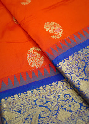 Orange Kanjivaram Silk Saree Without Blouse Piece - Indian Silk House Agencies