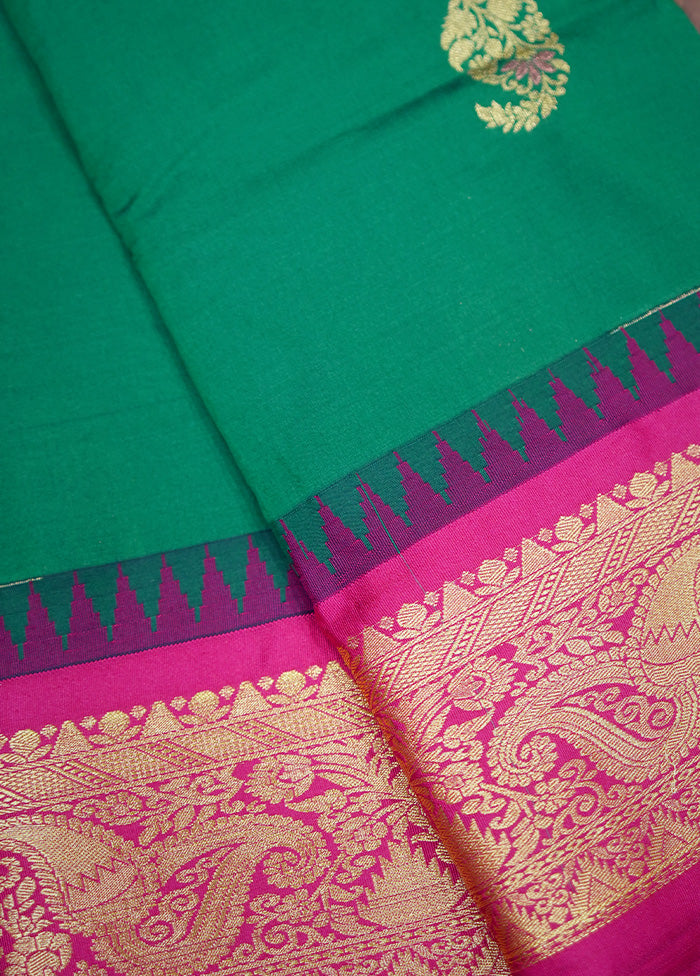 Green Kanjivaram Silk Saree Without Blouse Piece - Indian Silk House Agencies