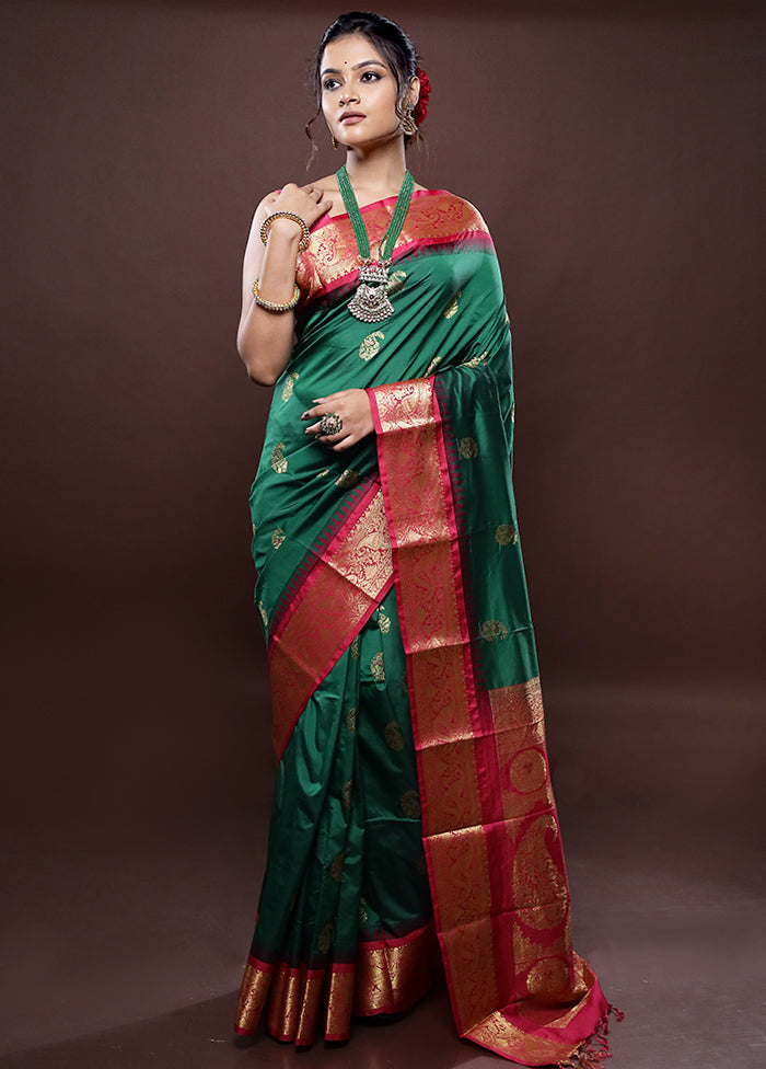 Green Kanjivaram Silk Saree Without Blouse Piece - Indian Silk House Agencies