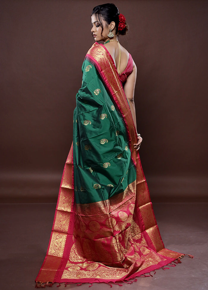 Green Kanjivaram Silk Saree Without Blouse Piece - Indian Silk House Agencies