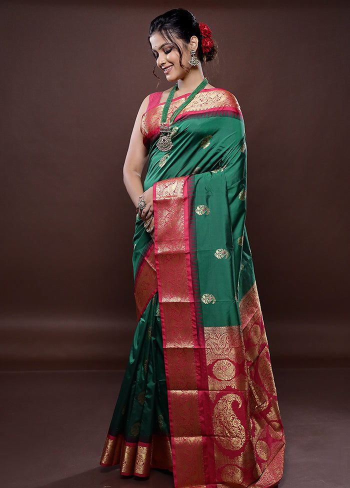 Green Kanjivaram Silk Saree Without Blouse Piece - Indian Silk House Agencies