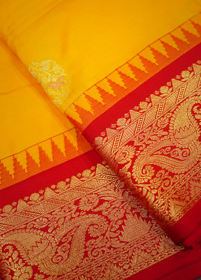 Yellow Kanjivaram Silk Saree Without Blouse Piece - Indian Silk House Agencies