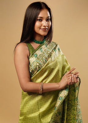 Green Printed Pure Silk Saree With Blouse Piece - Indian Silk House Agencies