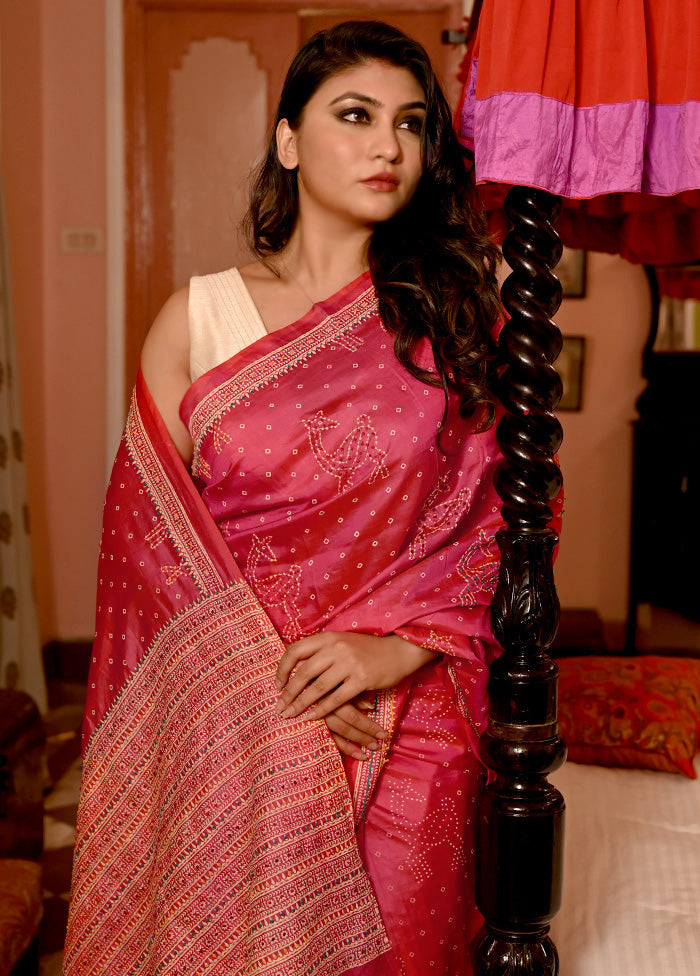 Pink Bishnupuri Printed Katan Silk Saree With Blouse Piece - Indian Silk House Agencies