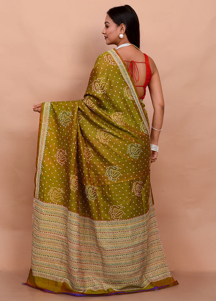 Green Pure Bishnupuri Stiched Saree With Blouse Piece - Indian Silk House Agencies