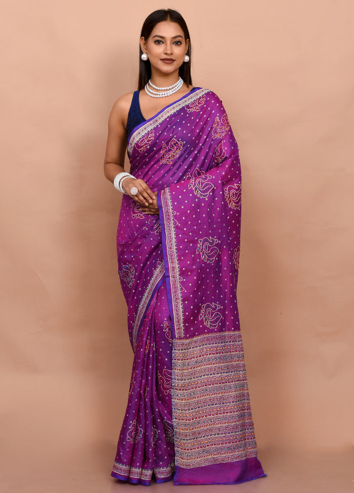 Purple Pure Bishnupuri Stiched Saree With Blouse Piece - Indian Silk House Agencies