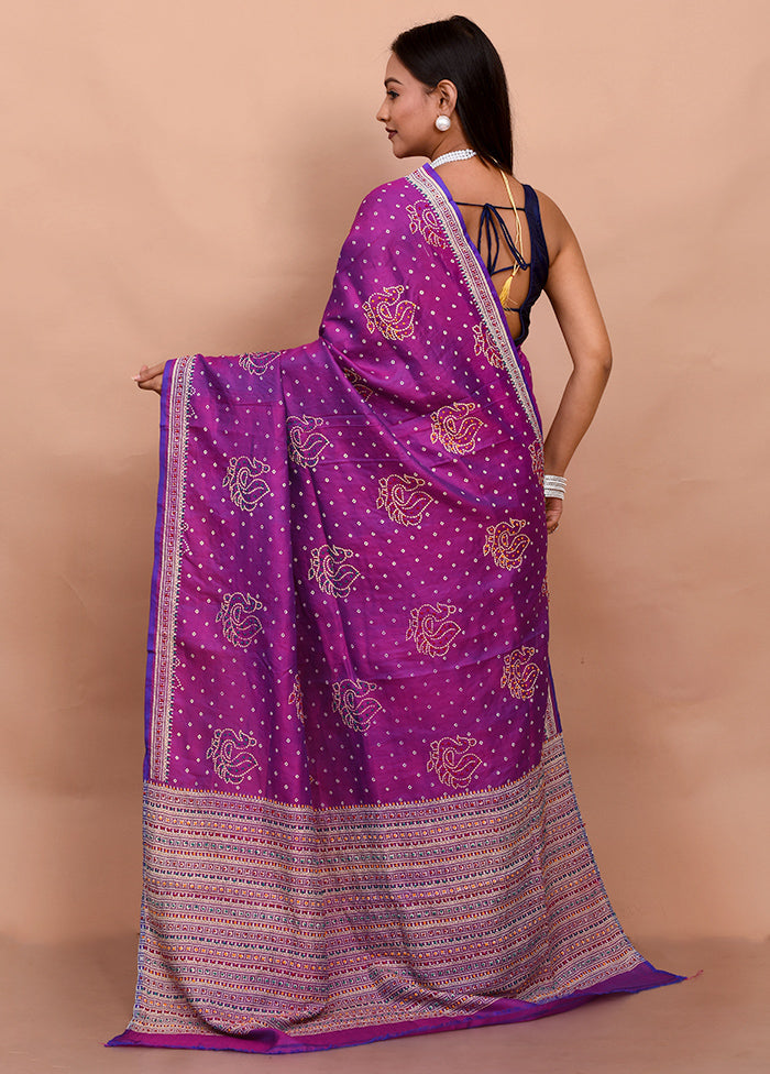 Purple Pure Bishnupuri Stiched Saree With Blouse Piece - Indian Silk House Agencies