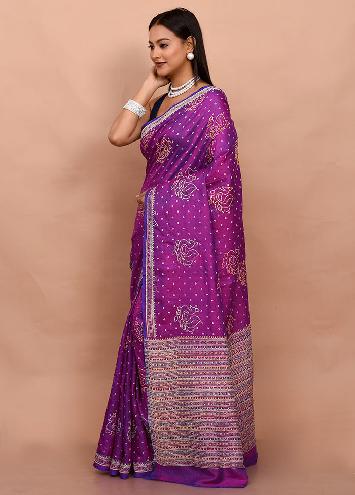 Purple Pure Bishnupuri Stiched Saree With Blouse Piece - Indian Silk House Agencies