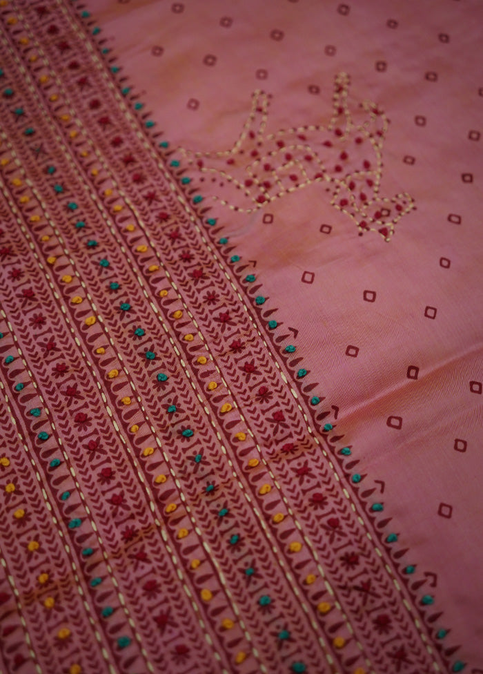 Pink Pure Bishnupuri Stiched Saree With Blouse Piece - Indian Silk House Agencies