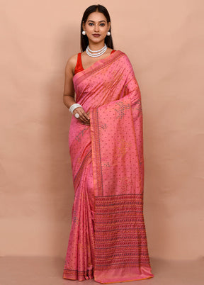 Pink Pure Bishnupuri Stiched Saree With Blouse Piece - Indian Silk House Agencies