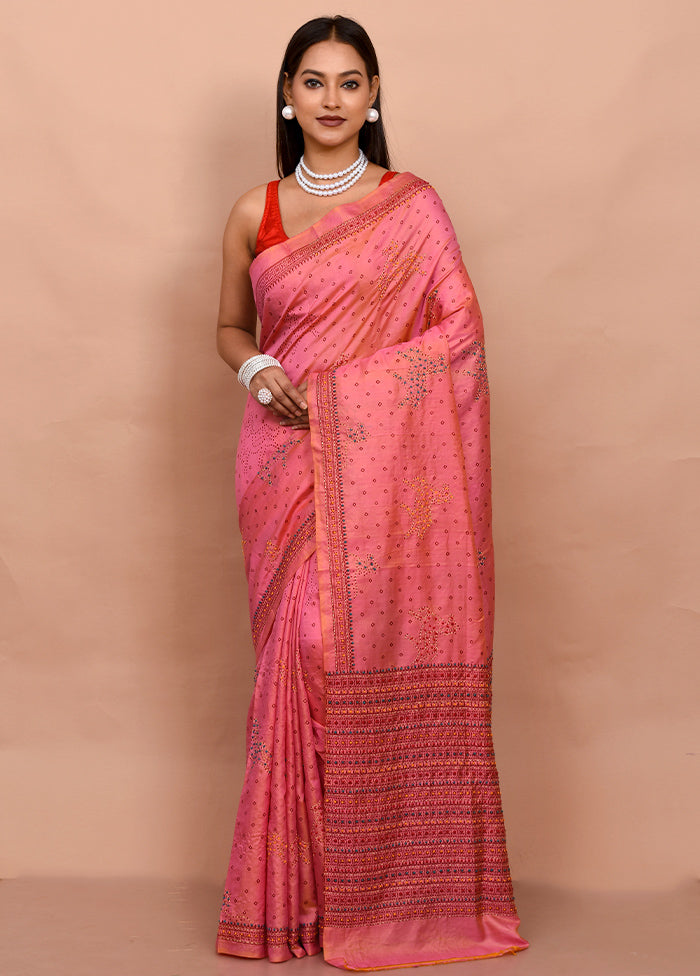 Pink Pure Bishnupuri Stiched Saree With Blouse Piece - Indian Silk House Agencies