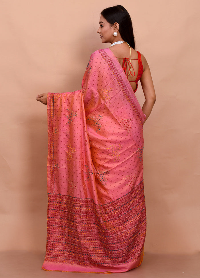 Pink Pure Bishnupuri Stiched Saree With Blouse Piece - Indian Silk House Agencies