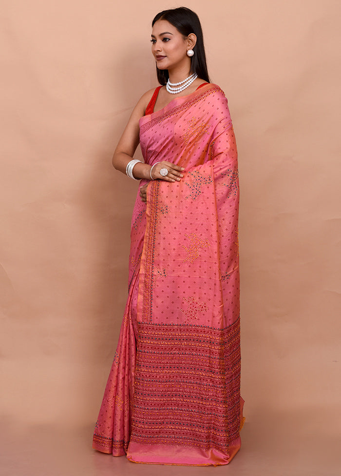 Pink Pure Bishnupuri Stiched Saree With Blouse Piece - Indian Silk House Agencies