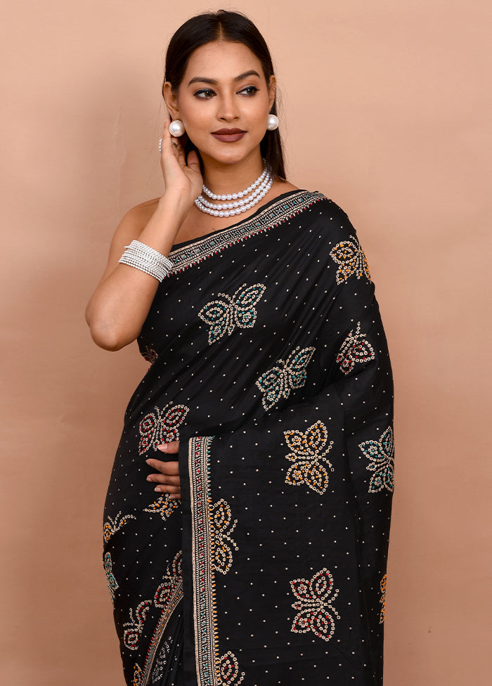 Black Pure Bishnupuri Stiched Saree With Blouse Piece - Indian Silk House Agencies