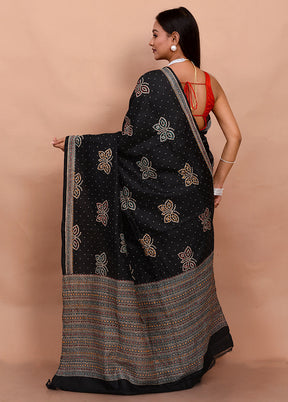 Black Pure Bishnupuri Stiched Saree With Blouse Piece - Indian Silk House Agencies