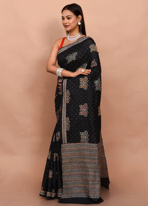 Black Pure Bishnupuri Stiched Saree With Blouse Piece - Indian Silk House Agencies