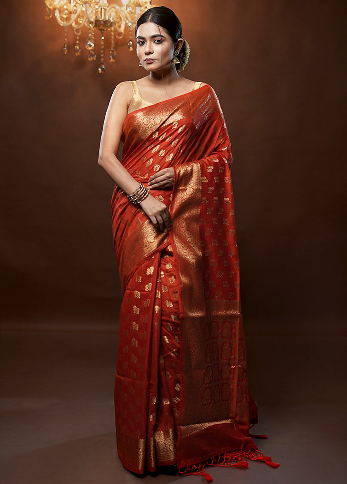 Orange Cotton Saree With Blouse Piece - Indian Silk House Agencies