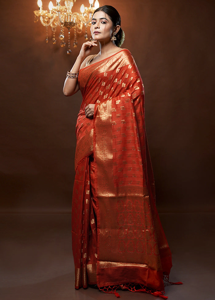 Orange Cotton Saree With Blouse Piece