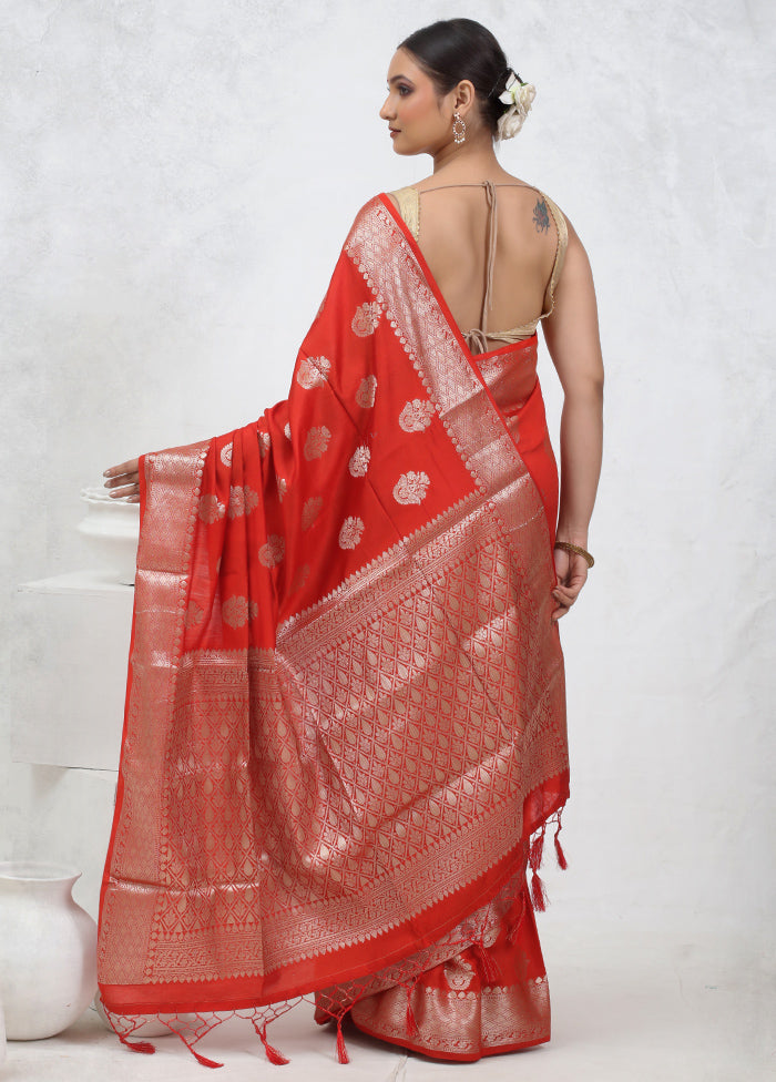 Red Cotton Saree With Blouse Piece - Indian Silk House Agencies