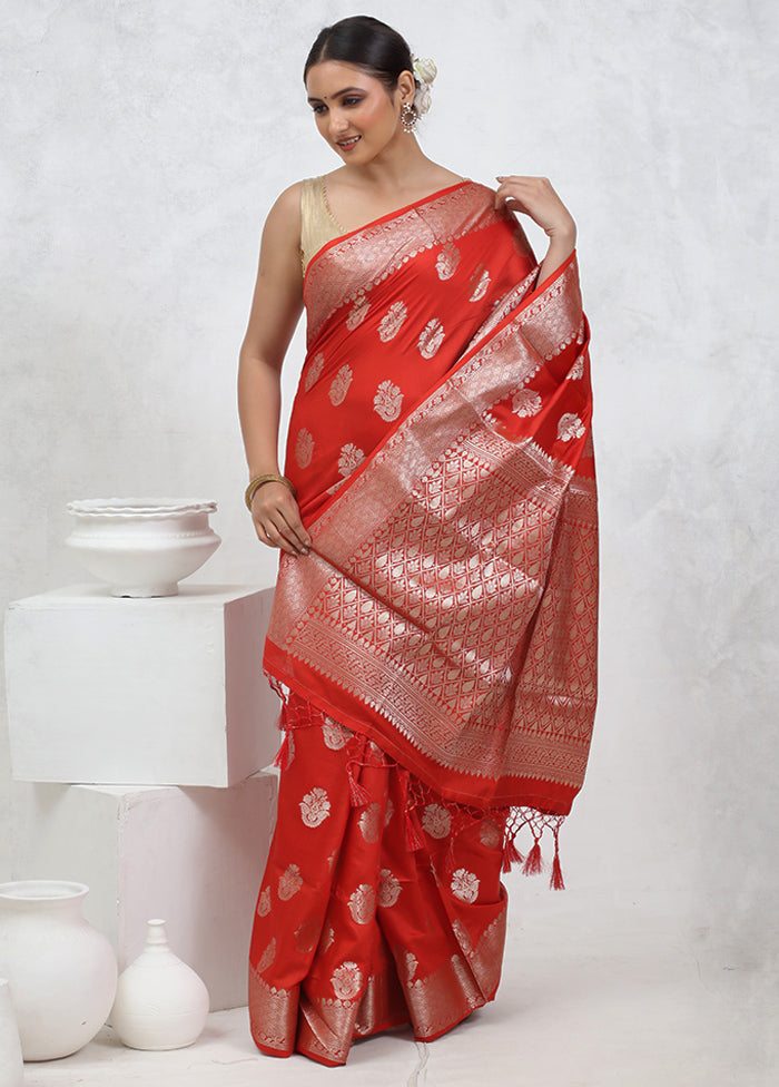 Red Cotton Saree With Blouse Piece