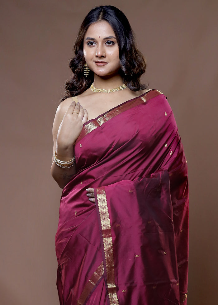 Maroon Kanjivaram Silk Saree With Blouse Piece - Indian Silk House Agencies