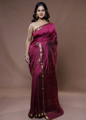 Maroon Kanjivaram Silk Saree With Blouse Piece - Indian Silk House Agencies