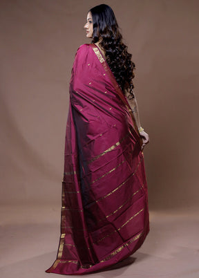 Maroon Kanjivaram Silk Saree With Blouse Piece - Indian Silk House Agencies