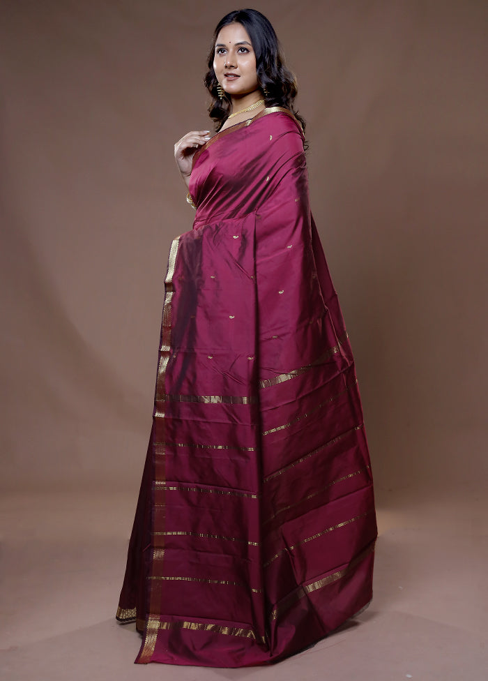 Maroon Kanjivaram Silk Saree With Blouse Piece - Indian Silk House Agencies