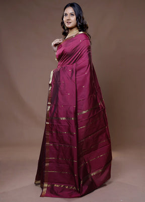 Maroon Kanjivaram Silk Saree With Blouse Piece - Indian Silk House Agencies