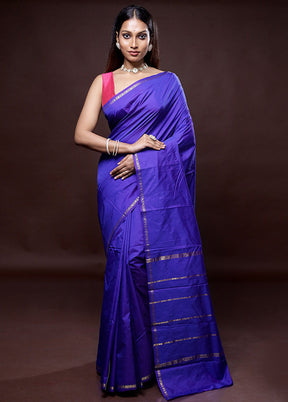 Blue Kanjivaram Silk Saree Without Blouse Piece - Indian Silk House Agencies